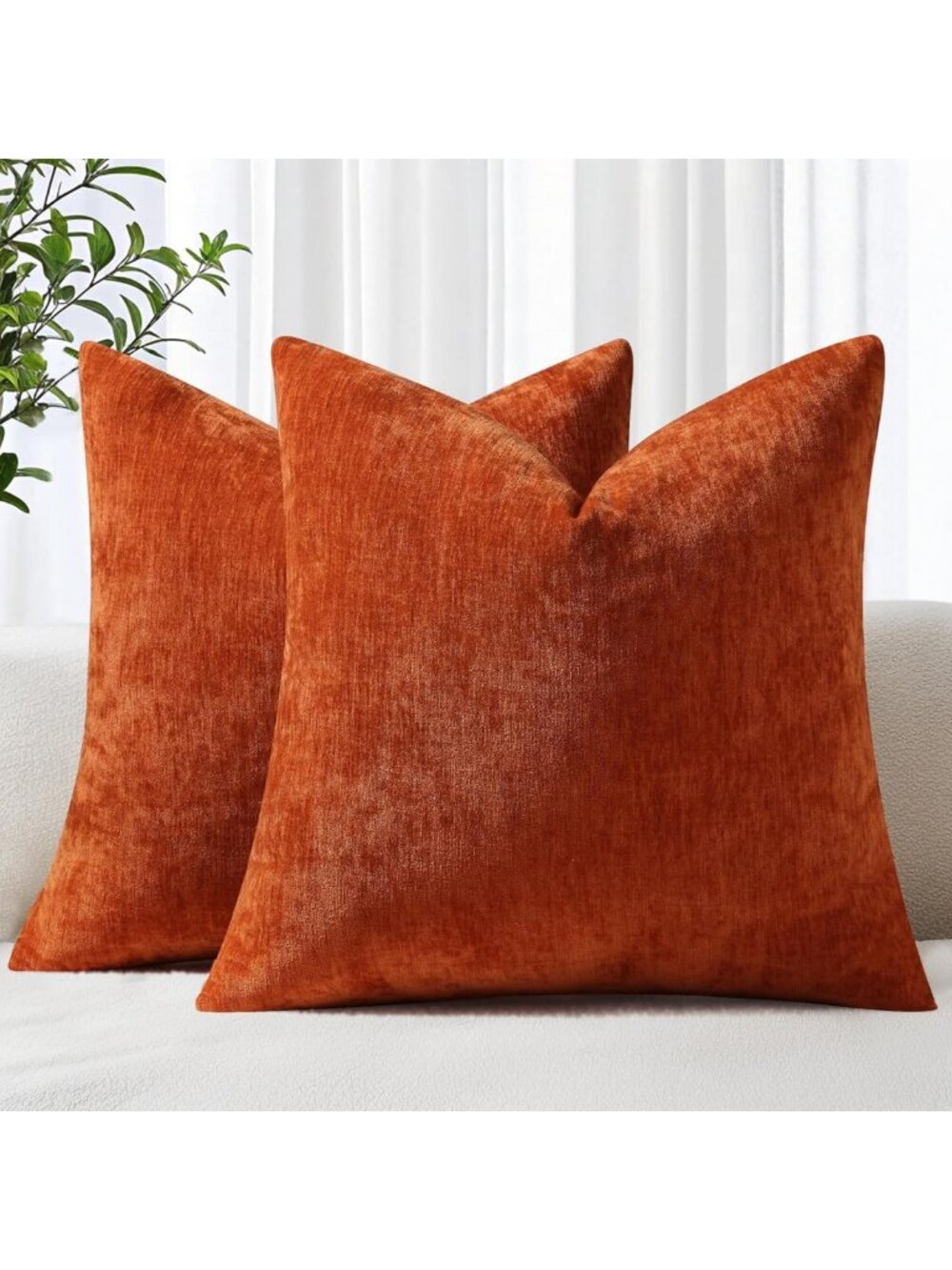 Cozy Chenille Fall Rust Throw Pillow Covers 20x20" Set of 2 - Soft Decorative